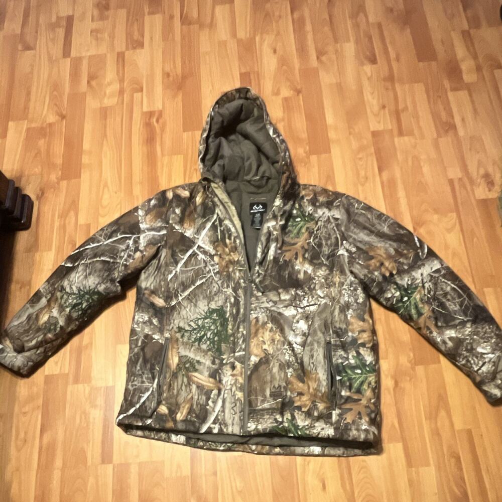 Realtree Edge Mens Camo insulated Hooded Jacket Polyester Size L Water/Windproof